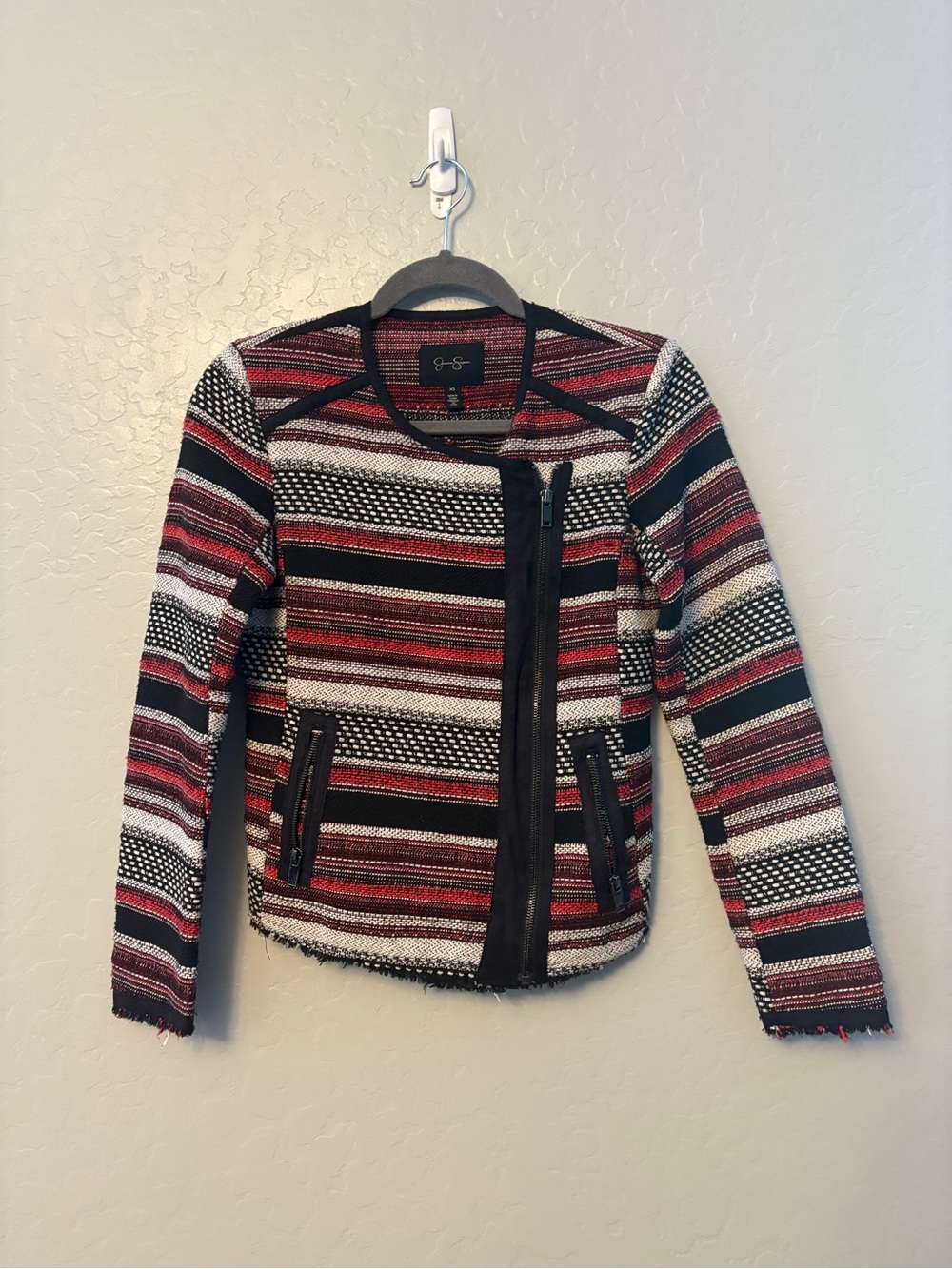 Jessica Simpson Elora striped moto jacket size xs